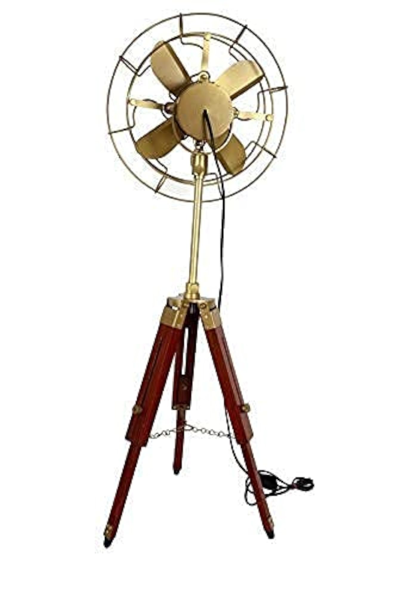 Nautical Antique Fan with Wooden Tripod Stand