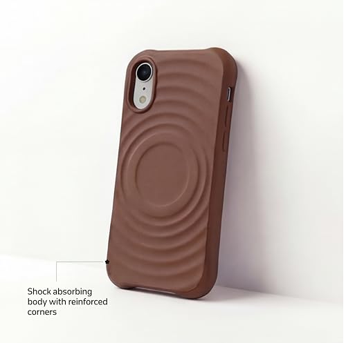 Image of amazon basics Shockproof Case for iPhone XR | Ripple Pattern | Camera Protection | Protective Cover with Enhanced Grip & Wireless Charging Support - Brown