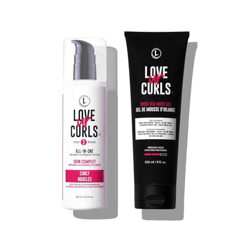 Love Ur Curls® All-in-One Curl Cream Styler for Curly Hair and Irish Sea Moss Hair Gel Bundle, Define, Hydrate and Style with Shea Butter, Medium Hold Curl Styling Gel to Reduce Excess Frizz