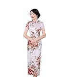 Chinese Style Dress Improves Cheongsam Temperament, Retro Long Silk Printed Daily Banquet Women's Performance Clothing (Write,XXL)