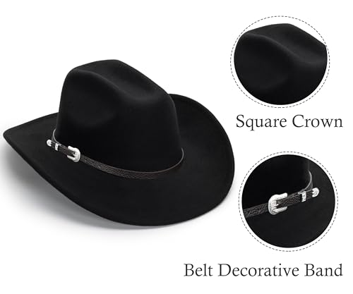 Eohak Womens Western Cowboy Hats Studded Pinched Western Cowgirl Hats Wide Brim Fedoras Hat With Belt Buckle (Size:Medium) (Us thumb #4