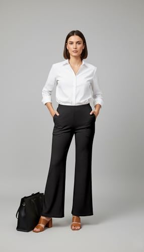 Image of Mehrang High Waisted Wide Leg Ribbed Knit Trousers with Pockets | Casual and Stretchy Pants | for Women
