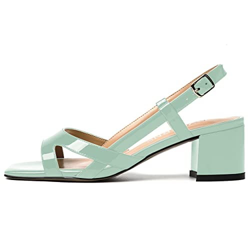 WAYDERNS Women's Adjustable Strap Square Toe Ankle Strap Block Dating Slingback Casual Buckle Open Toe Patent Criss Cross Chunky Low Heel Heeled Sandals 2 Inch2