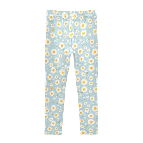KLL Polka Dots and Tender Chamomile Flowers Girls Active Leggings Comfortable Full Length Workout Pants Exercise2