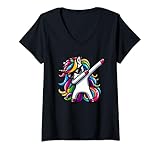 Photo Gallery donna unicorno dabbing sorpresa colorato arcobaleno ragazza bambini donne maglietta con collo a v Photo Gallery donna unicorno dabbing sorpresa colorato arcobaleno ragazza bambini donne maglietta con collo a v