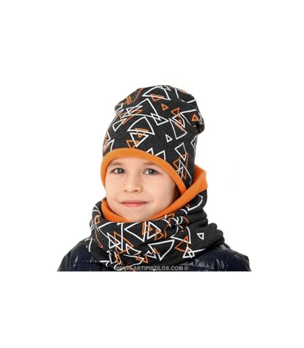Sombrero para niños negro con bufanda de algodón para el colegio y parques