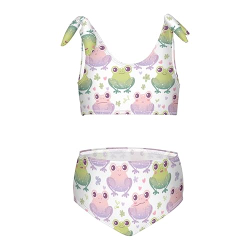 Wusikd Green Cartoon Frog Girls Swimsuits Two Piece Pink Swimwear Bikini Set for for Girls Size 3T