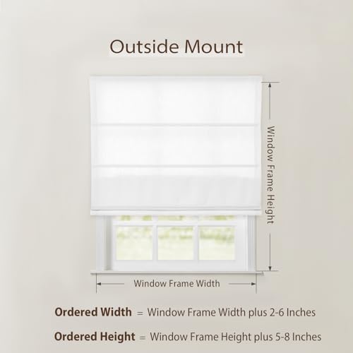 Image of TWOPAGES Isabella No Drill Cordless Roman Shade Linen Textured Cotton Roman Blind for Windows, Custom Made Room Darkening Blackout Roman Window Shade, Hardware Included, Paper White, 1 Piece