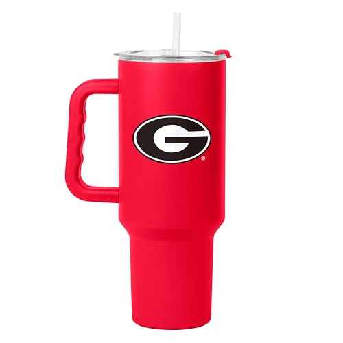 Logo Brands NCAA Georgia Bulldogs 40 oz Tumbler with Handle -Powder Coated-Stainless Steel with Straw Leak-Resistant Keeps Drinks Hot/Cold Everyday Use