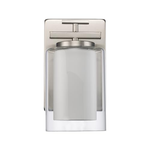Image of TRANS GLOBE 22481 BN I Lisbon Collection 8 Inch One-Light Wall Sconce /Vanity - in a Brushed Nickel Finish | Metal Housing I Clear & Frosted Shades I Modern Contemporary Fixture |