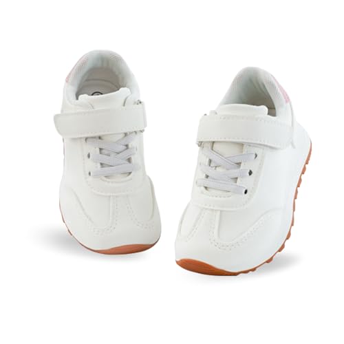 waddle wonder Cheer Shoes for Girls Toddler Tennis School Running Sneaker Non-Slip Hook&Loop Casual Kids Footwear White