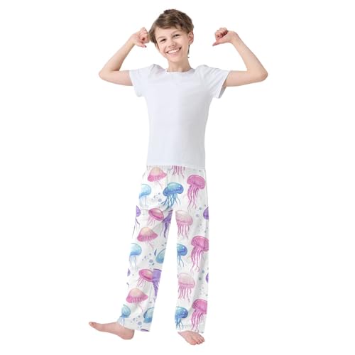 Color Jellyfish Boys Pants Boys Athletic Pants Long Pant for Boywith Pockets Wide-Leg Size 6-14Y3