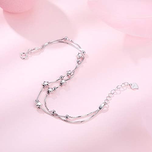 Holibanna Star Bracelet Bangle S925 Sterling Silver Double Layer Cuff Hand Chain Jewelry Gift for Women Ladies