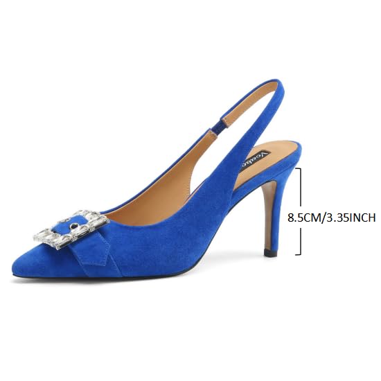 Stylish Royal Blue and RED Kitten Heels Slingback Shoes Diamond Fastener Decorated Closed Toe Party Dress Shoes Women Pumps3