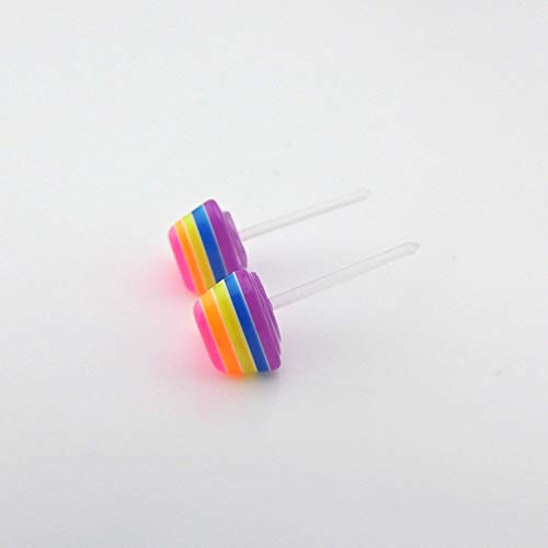 Pretty Smart Tiny Layered Rainbow Heart Earrings On Plastic Posts Metal Free 8Mm #TOP6