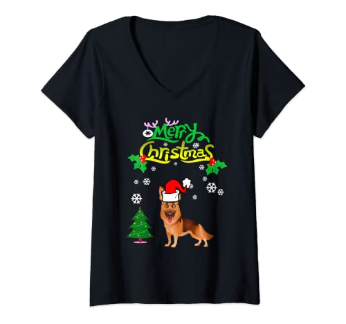 Mujer German Shepherd Dog Santa Hat Christmas Xmas Funny Dogs Love Camiseta Cuello V