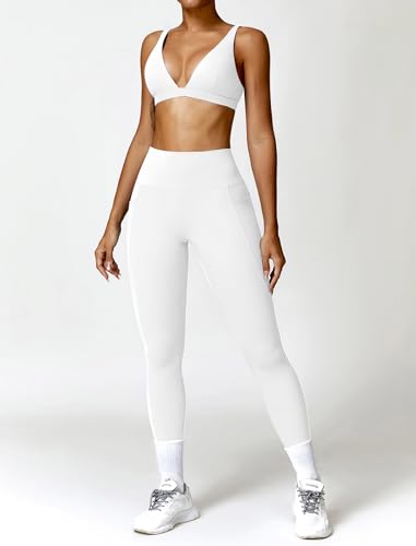Image of ABOCIW Womens Deep V Neck Sports Bra Padded Low Impact Fitness Yoga Bra U Back Wireless Gym Workout Bra Crop Top