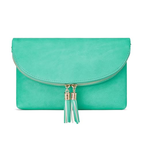 Solene Womens Envelop Clutch Crossbody Bag With Tassels Accent (WU075-Turquoise)