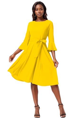 Image of Hostoyo Church Dress for Women Wedding Guest Cocktail Party Dresses Evening Prom Formal Modest Gowns Crew Neck Bell Sleeve