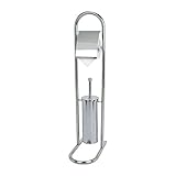axentia WC Stand Garnitur mit Papierrollenhalter - Toilettenbürste Edelstahl - 2in1 Bürstengarnitur rostfrei - WC Bürste, Behälter & Halter für Toilettenpapier
