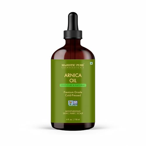 Majestic Pure Arnica Oil 4oz (118ml) Premium Carrier Oil with Dropper for Hair Care Hair Oiling Scalp Massage & Skin Care