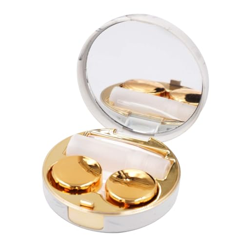 1 estojo de lentes de contato com padrão de mármore moderno, kit de caixa de lentes de contato redonda portátil com espelho para casa, escritório, viagem, vida diária, dourado'