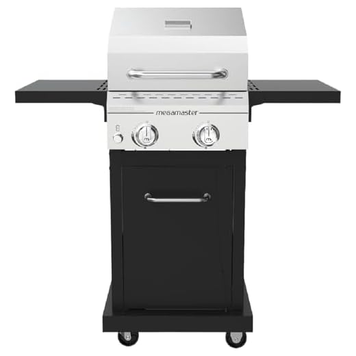 Megamaster Deluxe 2-Burner Gas Grill with Foldable Side Tables, 418 SQ In Cooking Space, 28000 BTUs, Stainless Steel Lid, Propane BBQ Grill for Outdoor Cooking, Patios, Backyards and More - 720-0864MA