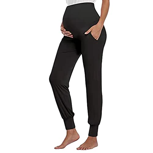 LaoZan Mujer Leggins Premamá Maternidad Largos algodón Deporte Embarazo Pantalones Embarazadas Ropa Pantalones de Yoga para Embarazadas (Negro,L)