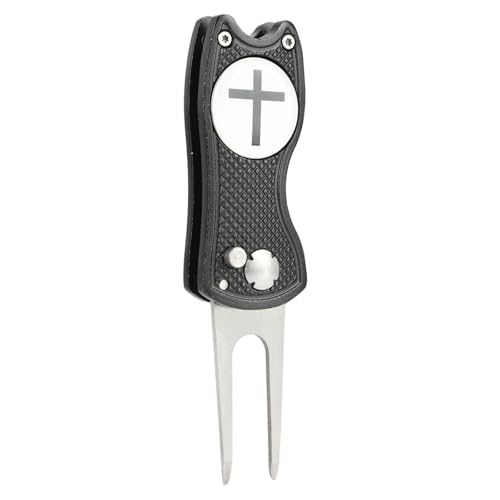 Eyourlife Golf Divot Repair Tool With Magnetic Ball Marker - Stainless Steel Foldable Divot Tool &Amp; Golf Divot Tool Featuring Cross Design For Faith-Based Golfers | Perfect For Greens Repair (1 Black)