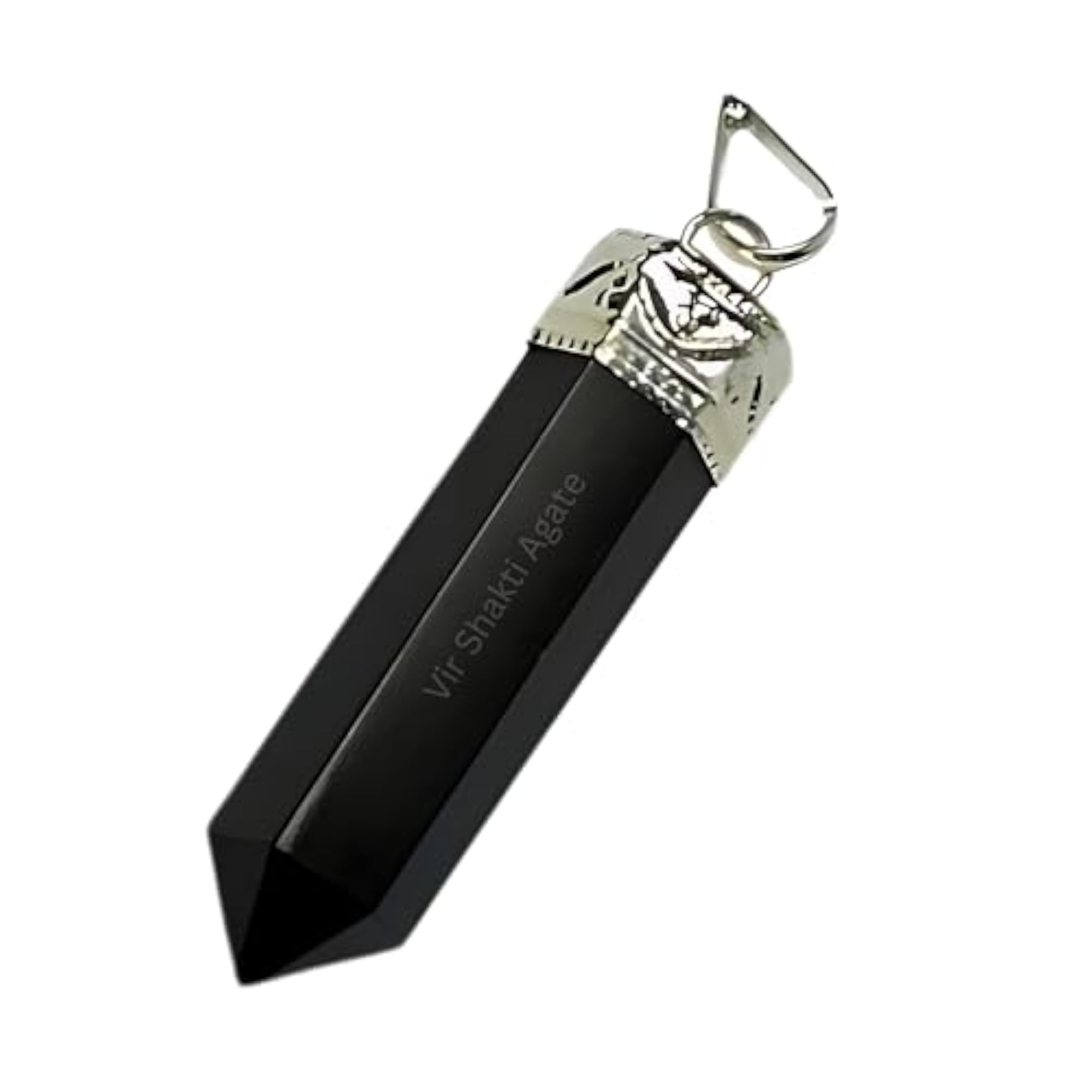 Vir Shakti Agate Black Tourmaline Pencil Pendant, Elegant Crystal Necklace