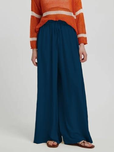 Image of KOTTY Women's Relaxed Fit Wide-Leg Drawstring Palazzo Trouser for Everyday Comfort & Style