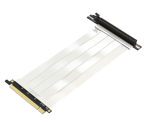Image of LINKUP - Ultra PCIe 4.0 X16 Riser Cable (Reconditioned) [RTX4090 RX6950XT x570 B550 Z690 Tested] Vertical Mount Gaming PCI Express Gen4┃Universal 90 Degree Socket (20cm /7.8 inch) Gen 3.0 Compatible┃White