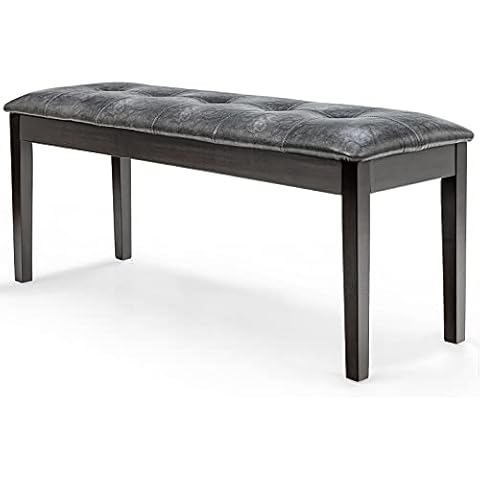 TANGZON 116cm/45Inches PU Leather Padded Dining Bench, Rubber Wood Legs Upholstered Bench, Tufted Long Bench Seat for Kitchen Living Room Bedroom Hallway Entryway (Grey) Cover