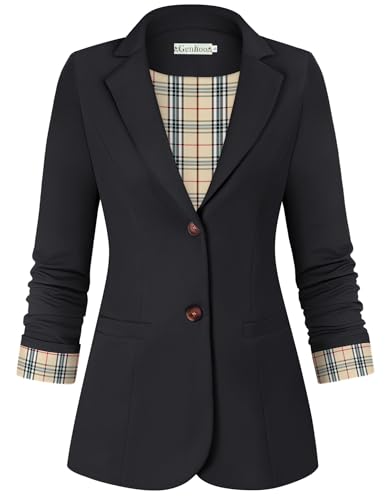 Genhoo Women's Long Sleeve Blazer Full Print Lining Open Front Business Casual Suit Jackets with Pockets