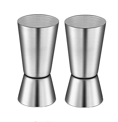 KAIAIWLUO Jigger Spirit Measure 2 PCS Stainless Steel Jigger Bar Measuring 25/50ML Double Measuring Liquid Jigger Measure Cup for Party Bar Cocktail Shot Drink Shaker Wine