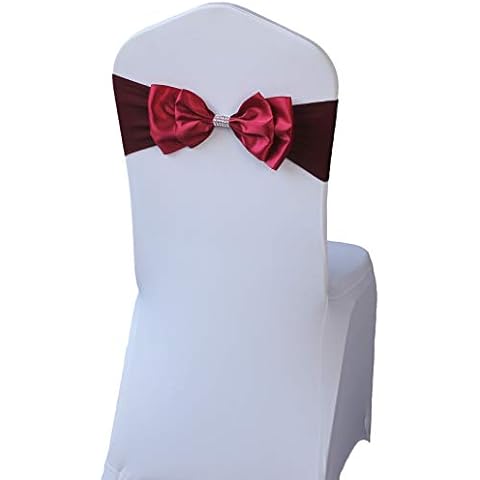 Chair Sash Bow Spandex Chair Sashes Bows Tied for Wedding Chairs Decorations Chair Sashes Cover for Anniversary Party Ceremony Special Events Decoration (Burgundy, Pack of 10) Cover