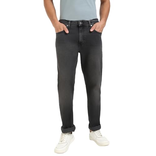 uomo jeans straight slim fit denim nero