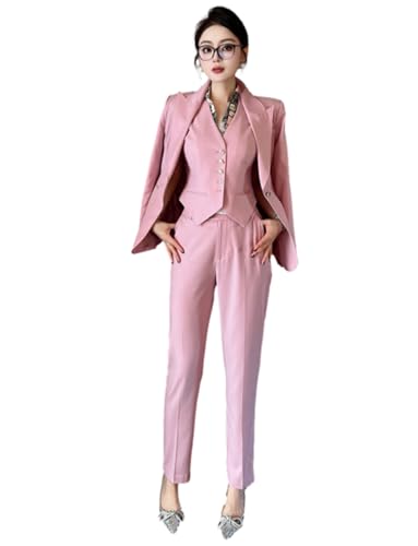 Costume 3 pièces femme veste blazer chic pantalon droit gilet de costume noir