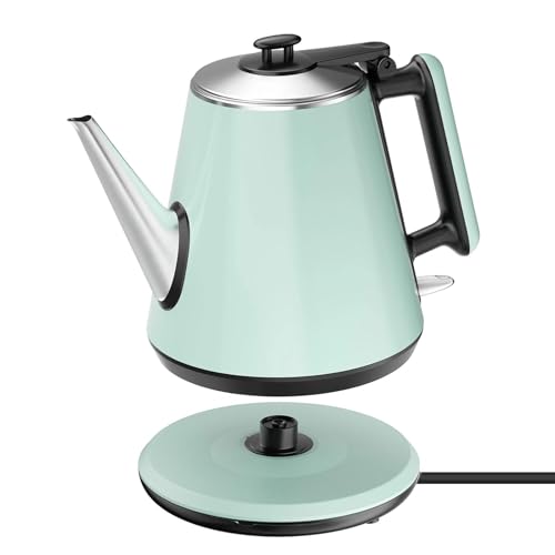 0.9L Small Electric Kettle BPA-Free 304 Stainless Steel 1360W Fast Boiling in 4-6 Mins One Key Control Auto Shut-Off Dry-Boil Protection Ideal for Home Office RV Coffee Lovers Retro Design