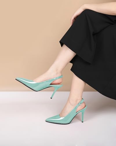 Image of SAMMITOP Women Slingback Heels Stilettos Closed Pointed Toe High Heel Silver Beaded Pumps Comfortable 3.5 Inch High Heels for Women Dressy Shoes