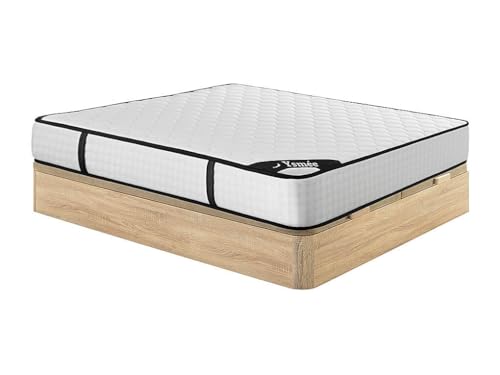 Vente-unique-Bett-Set 180 x 200 cm, Bettkasten Natur hell + Matratze 7-Zonen-Taschenfederkern & Memory-Schaum, Höhe 22 cm - LUREAN von YSMÃ E
