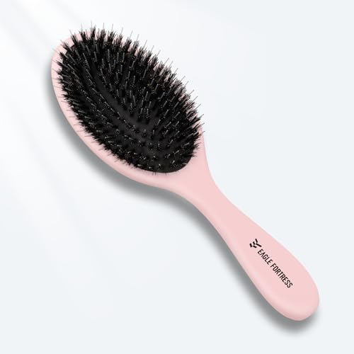 Boar Bristle Brush for Women, Men & Kids, Detangling Brush for Thick, Thinning, Dry or Wet Hair with Nylon Pins, Smooth & Shine Brush for Long Styles and Extensions – Pink