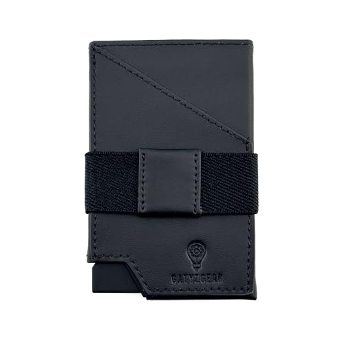 Slim Wallet for Men | RFID Blocking Elastic Leather Wallet with Pop-Up Card Holder | Minimalist Compact Front Pocket Design | 7 Credit Card Holders with Cash Strap | 4 inches – Black