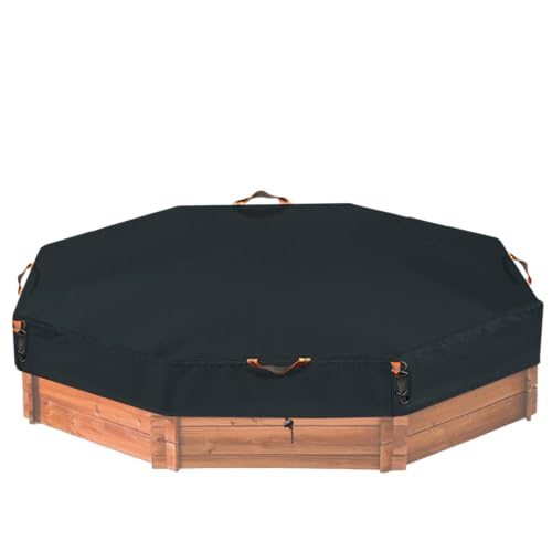 Image of Octagonal Sandbox Cover, Windproof and Dustproof with Adjustable Hook and Loop for Stabilization, 420D Waterproof Oxford Fabric, Protect Outdoor Garden Kids Sandbox Sand and Toys (Black, 84 inchX78 inchX9 inch