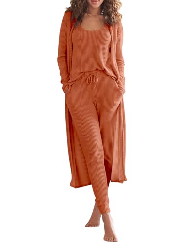 Image of Eurivicy Womens 3 Piece Lounge Set Tank Tops Pants with Long Cardigan