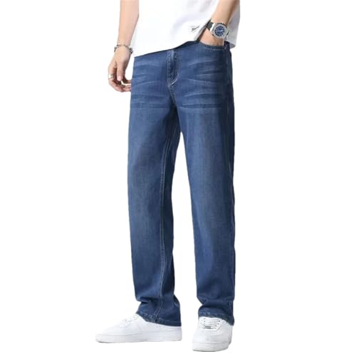 Men Lightweight Outside Thin Denim Pants Loose-Fit Draping Wide Leg Denim Trousers Comfortable Jeans