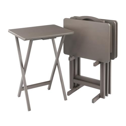Image of Winsome Alex Set of 4 Foldable Snack Tables with Storage Rack | Easy to Store Portable Fold up Table Set for Kitchen, Living Room TV Dining, Crafts, Puzzles, Work From Home