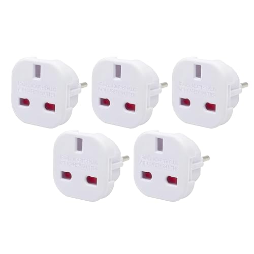 UK vers EU Adaptateur de Voyage, [5 Pcs] Adaptateur Prise UK 3 Broches vers Les Prises Europe/France 2 Broches (Blanc)