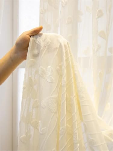 Rideau dentelle transparent beige de protection solaire pour salon - 8