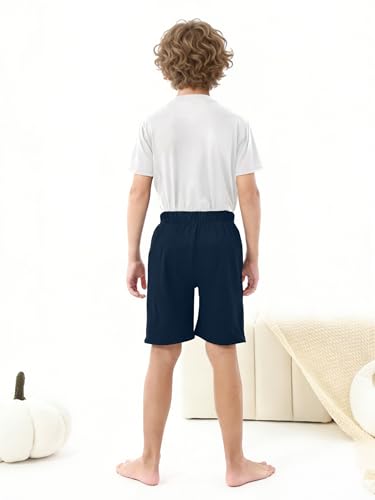 Image of Cooraby 2 Pack Boys Pajamas Shorts with Drawstring Pockets Teens Pull-on Pajamas Shorts Sport Casual Shorts for Youth